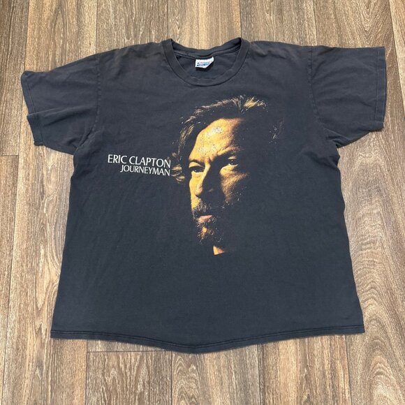 VTG Eric Clapton Journeyman World Tour 1990 Shirt Men's XL Black Faded 90s Hanes - Picture 1 of 7